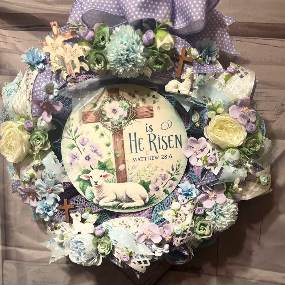 Purple and Blue Holiday Wreath with Floral Accents